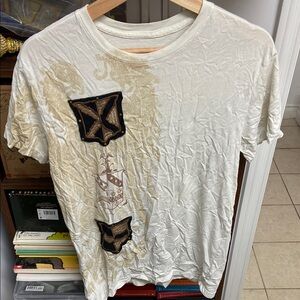 Y2K Doctrine White Graphic T-Shirt with Embroidered Patches